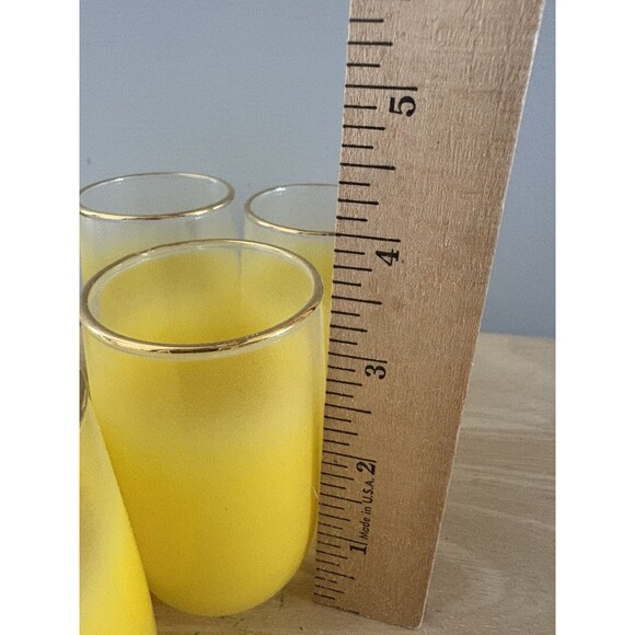 Vintage Blendo Frosted Yellow Gold Trim Juice Glasses West Virginia Lot of 6 MCM - Picture 4 of 10